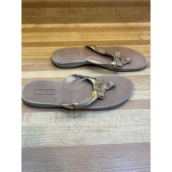 Sperry Womens 10M Gold Metallic Snakeskin Bow Buckle Sandal Thong Flip Flops - Picture 3 of 6